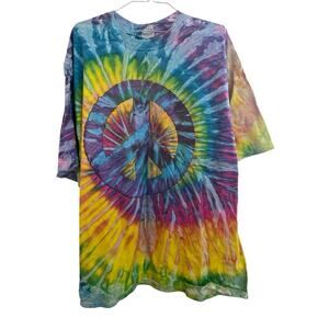 JERZEES XL TIE DYE SHIRT WITH PEACE SIGN ON IT